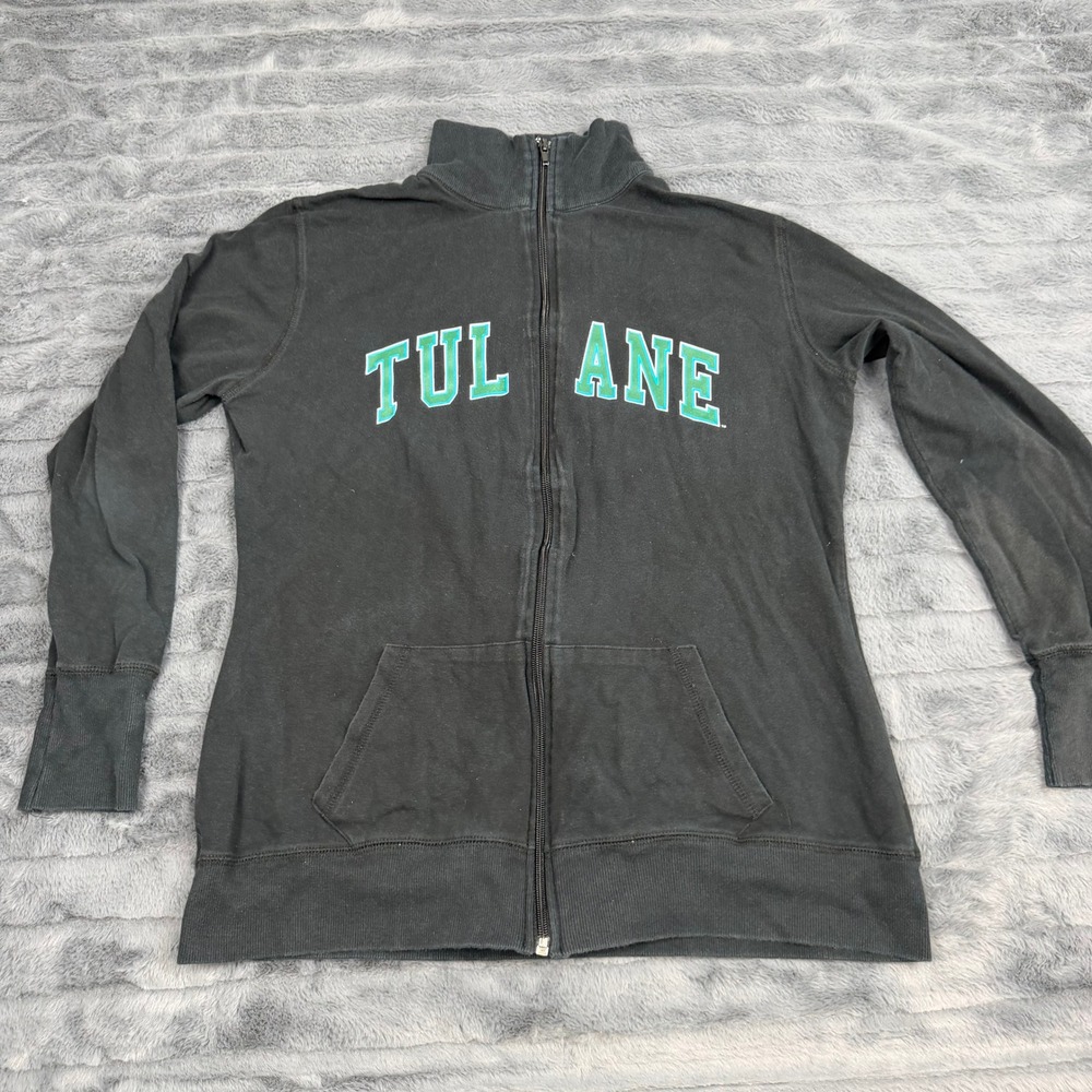 U-Trau Tulane University Full Zip Sweatshirt Mock Neck Black Large 14-16 USA